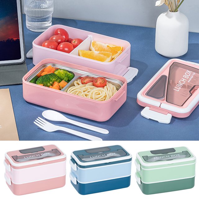 Lonchera De Plástico Fiambrera compartimentada apta para microondas con cuchara y tenedor, 21 x 12 x 11,5 cm, recipiente de plástico para almacenar alimentos JASKFLY