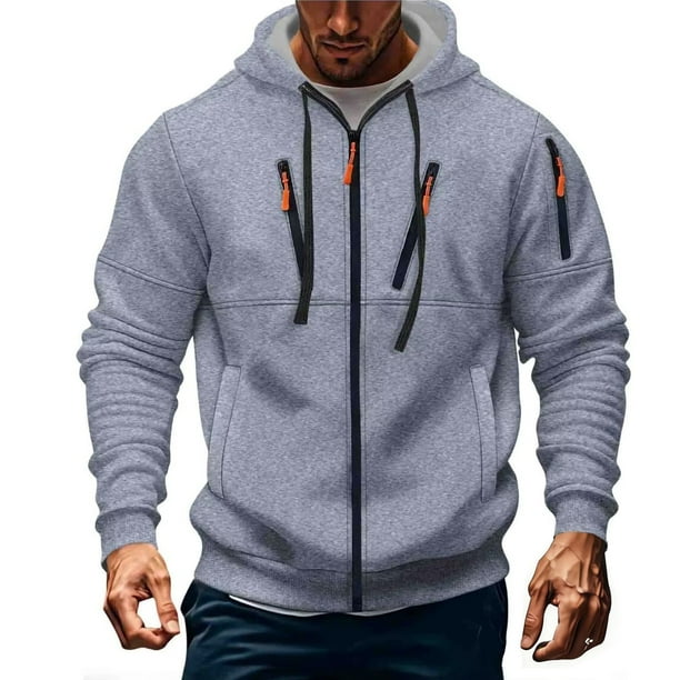 Yaoyar Men's Zip Up Hoodie Color Block Long Sleeve Casual Sweatshirt with Pocket Men's Long Sleeved Hooded Top