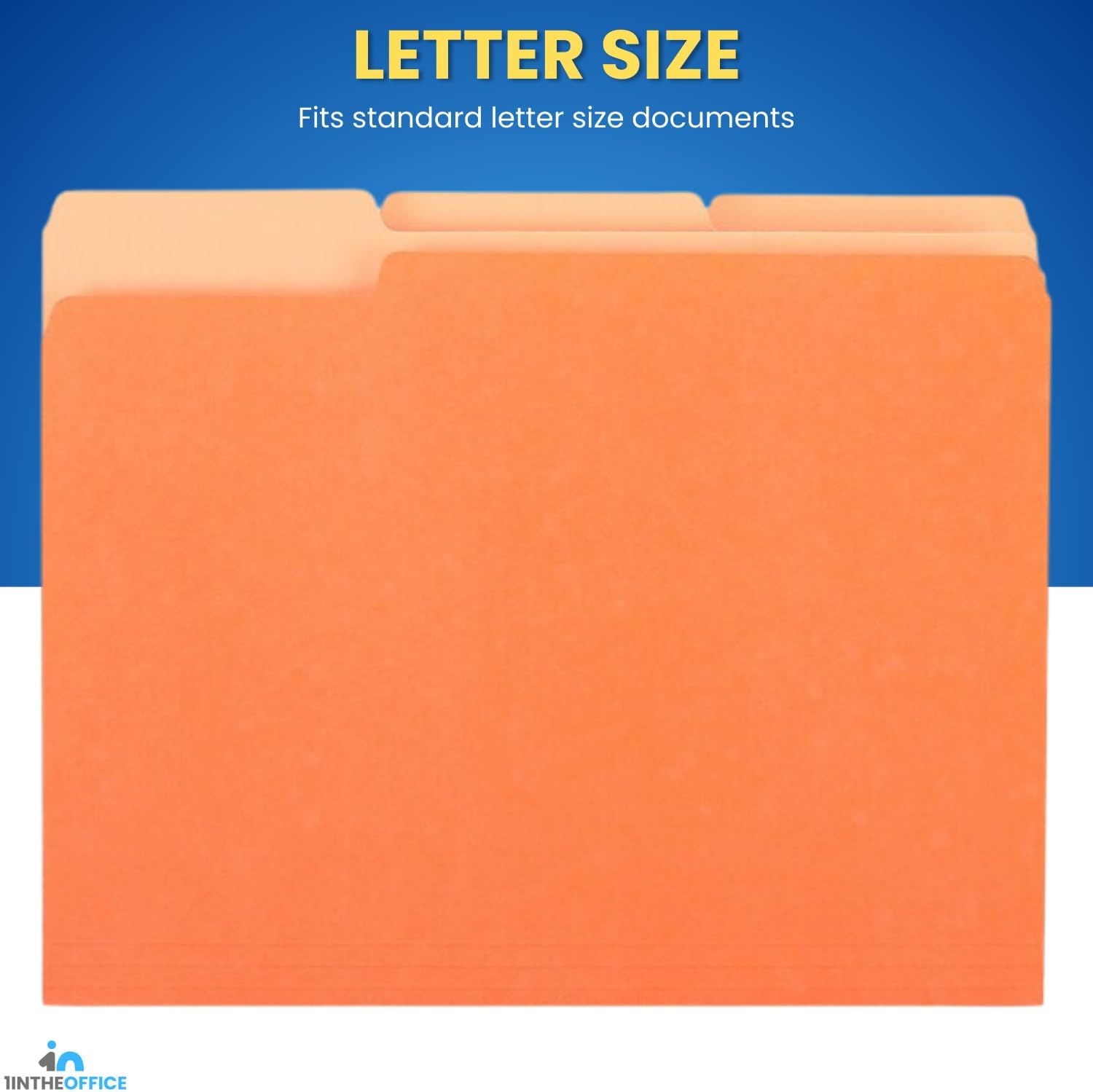 1InTheOffice Orange Folder, Orange File Folders, Durable Folder, File Folder Letter Size, 1/3 Cut Assorted Tab, 100 pcs (100)