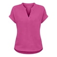 thumbnail image 6 of Rggeeun Women T-Shirts Short Sleeve V-Neck Loose Solid Color Casual Batwing Soft Brushed Texture Ribbed Collar Relaxed Fit Top For Everyday Wear,Hot Pink,XXXL, 6 of 7