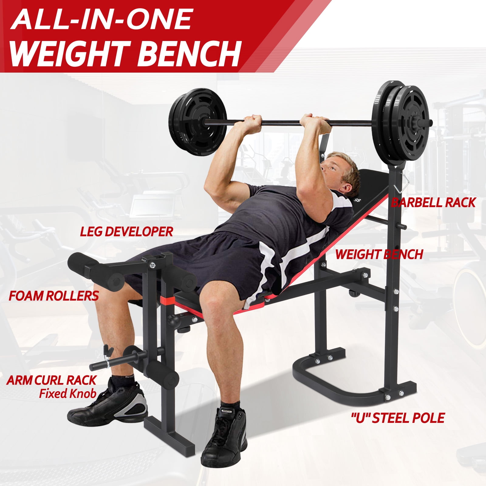 Zimtown Folding Olympic Weight Bench Adjustable Workout Bench for Weight Lifting Strength Training Leg Extension Walmart