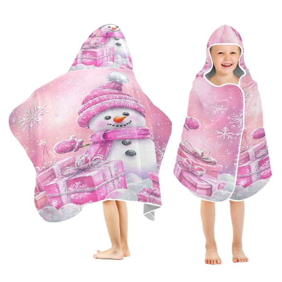 YAZAOO Towels Kids Hooded Beach Towel Joyful Snowman with Gifts Pool Bath Towel Soft