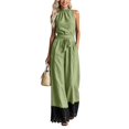 thumbnail image 5 of XinghaiYIDE One Piece Jumpsuit for Women Halter Sleeveless Belted Wide Leg Lace with Pockets Casual Dressy Romper, 5 of 6