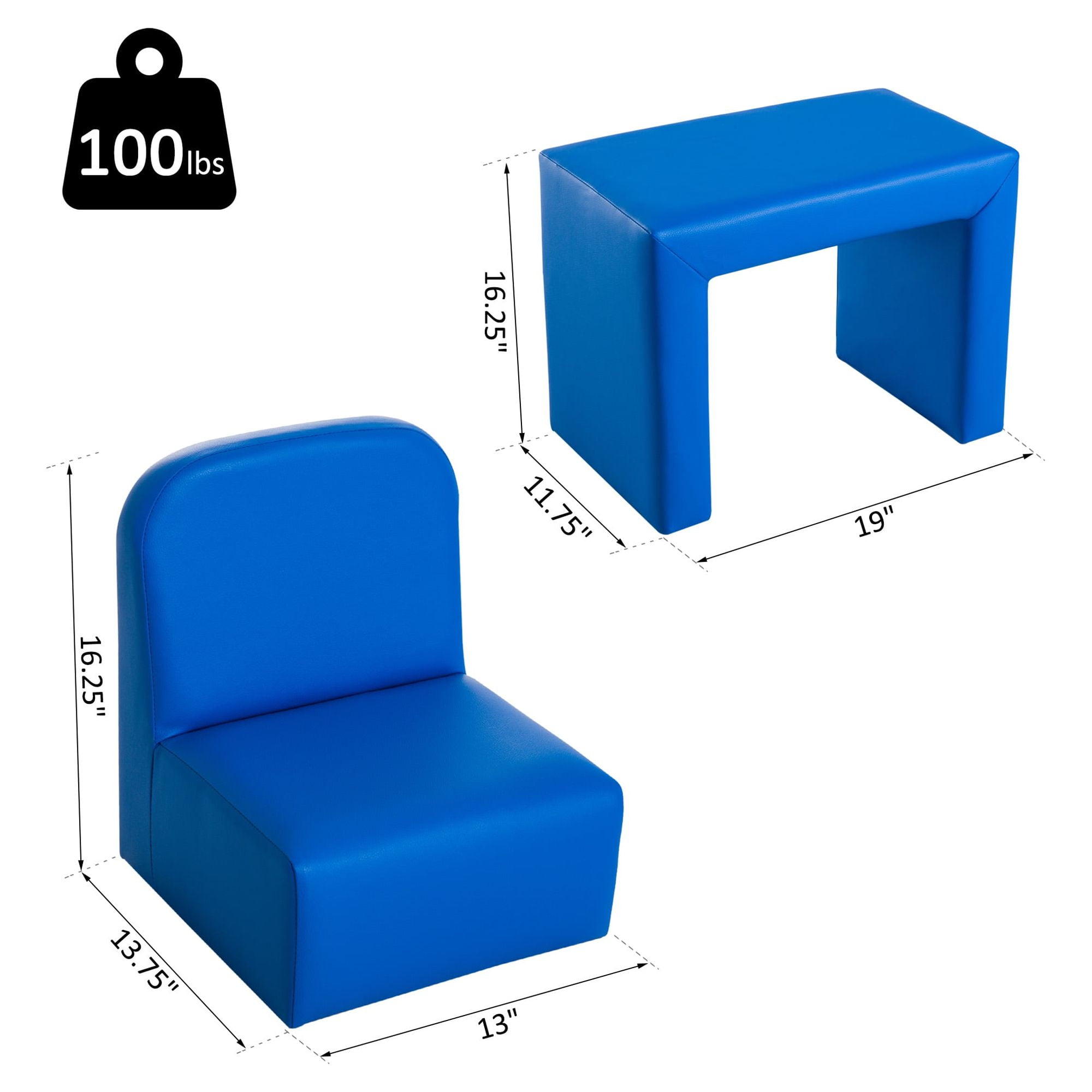 CoSoTower 2-In-1 Multifunctional Kids Sofa Convertible Table and Chair Set for 3 Years Old Boys Girls, Blue