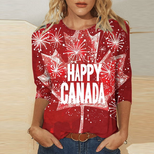 Fiudx Ofertas de La Semana Moda Mujer Impresión Cuello Redondo Manga 3/4 Camiseta Pulóver Blusa Superior