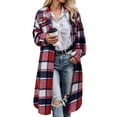 thumbnail image 2 of idosla Womens Plaid Shacket Jacket Long Corduroy Shirt Casual Lapel Button Down Flannel Trench Coats (Red, XXL), 2 of 5