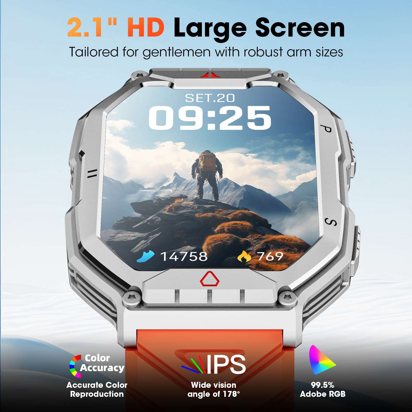 Mingdaln 2.1-inch AMOLED Men Military Smartwatch，with Fitness Tracker/ Answer Make Calls /100+ Sport Modes/1ATM Waterproof, Mountain Travel Pedometer Watch fits for Android and Iphone Devices