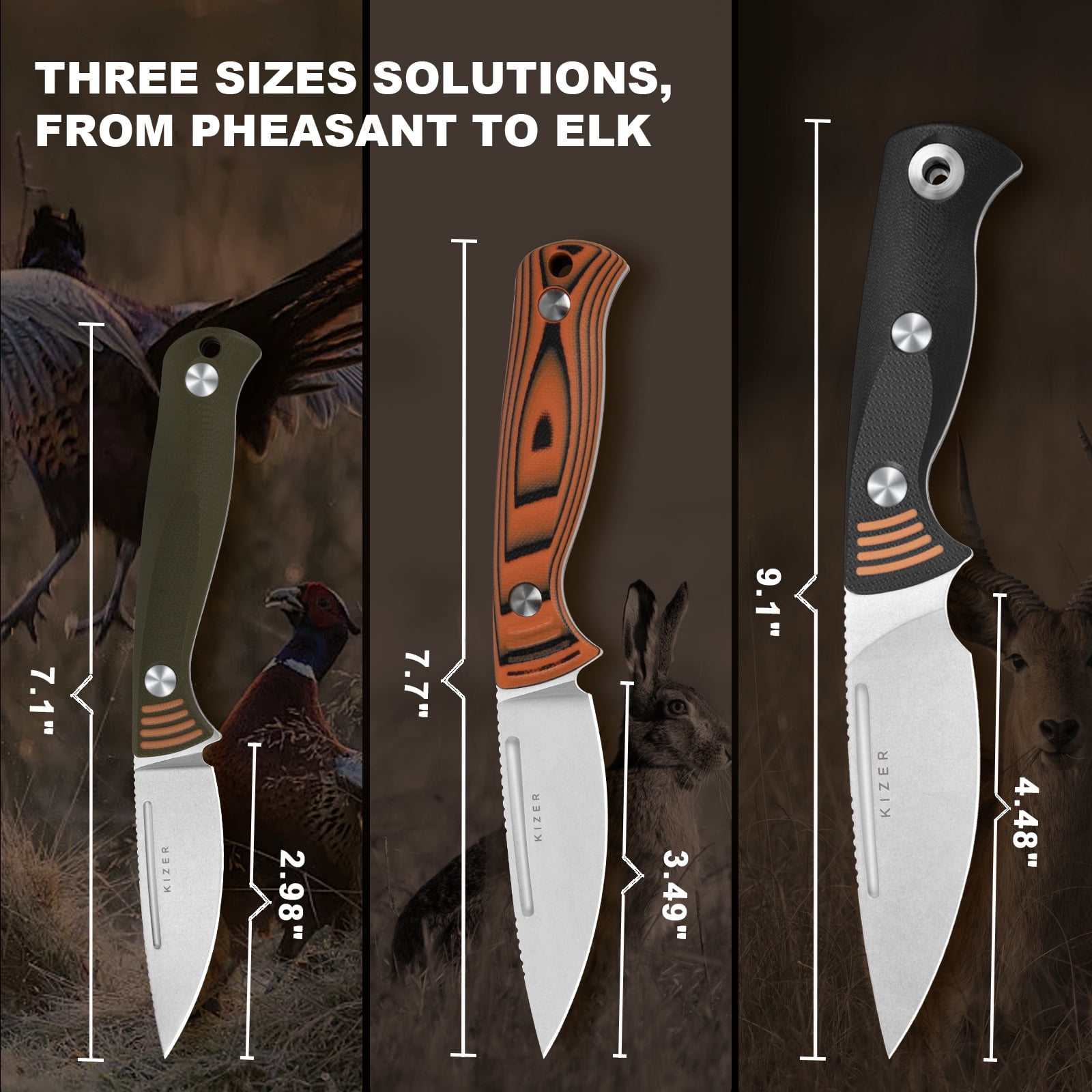 Kizer Ewanki 1 Fixed Knife AEB-L Drop Point Blade  Orange & Green G10 Handle With Sheath 1097A1