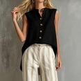 thumbnail image 4 of cocolona Summer Linen Tank Tops for Women Sleeveless Crew Neck Button Shirts Dressy Casual Solid Color Tunic Blouses, 4 of 4