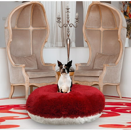 Bessie and Barnie Signature Lipstick / Snow White Luxury Shag Extra Plush Faux Fur Bagel Pet/ Dog Bed