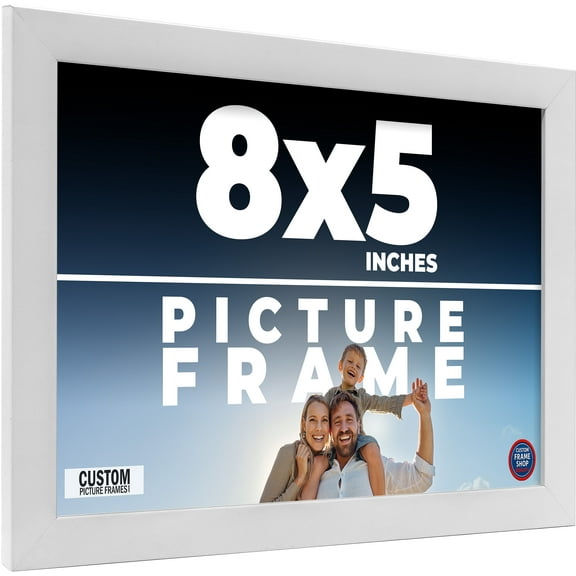 8x5 Frame White Solid Wood Picture Frame Includes UV Acrylic Shatter Guard Front, Acid Free Foam