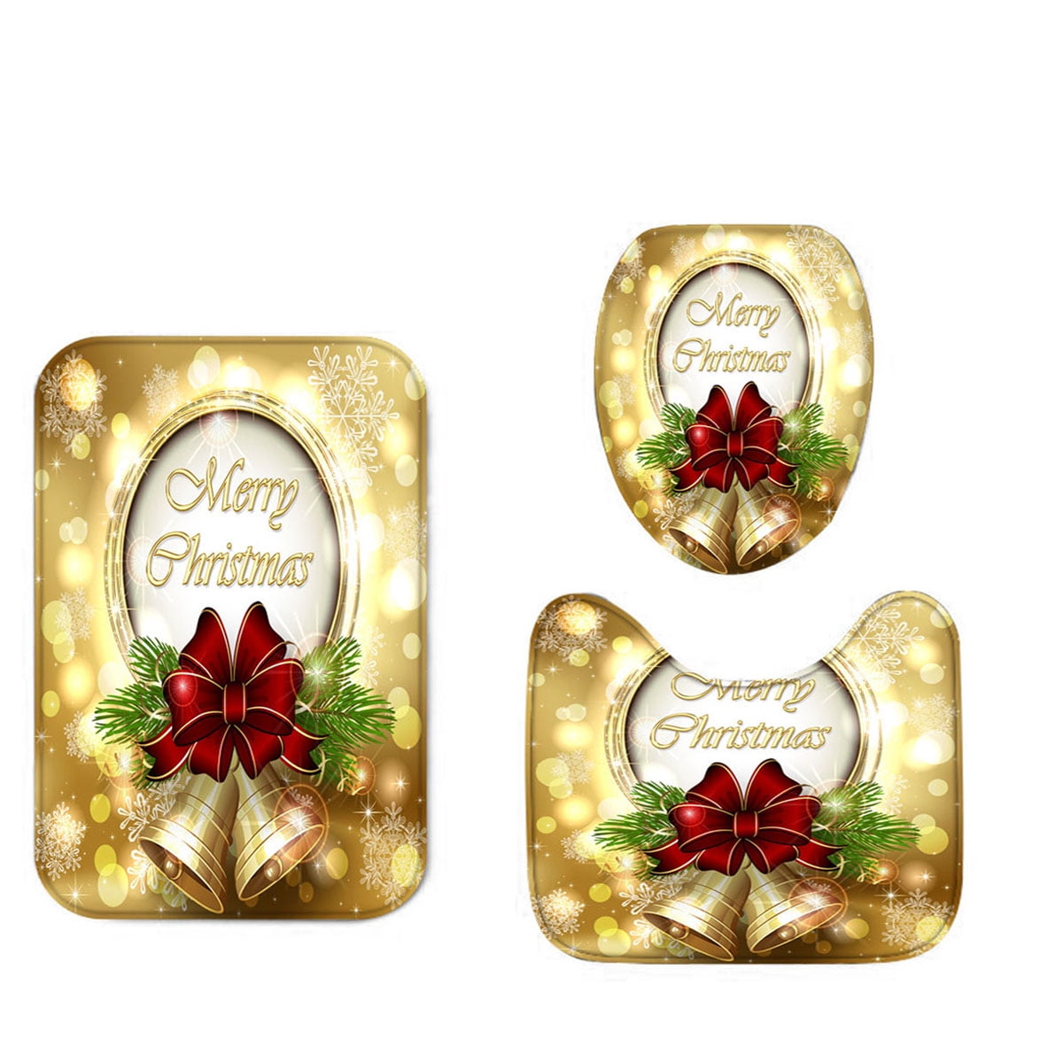 Merry Christmas Shower Curtain Gold Bells Christmas Bow