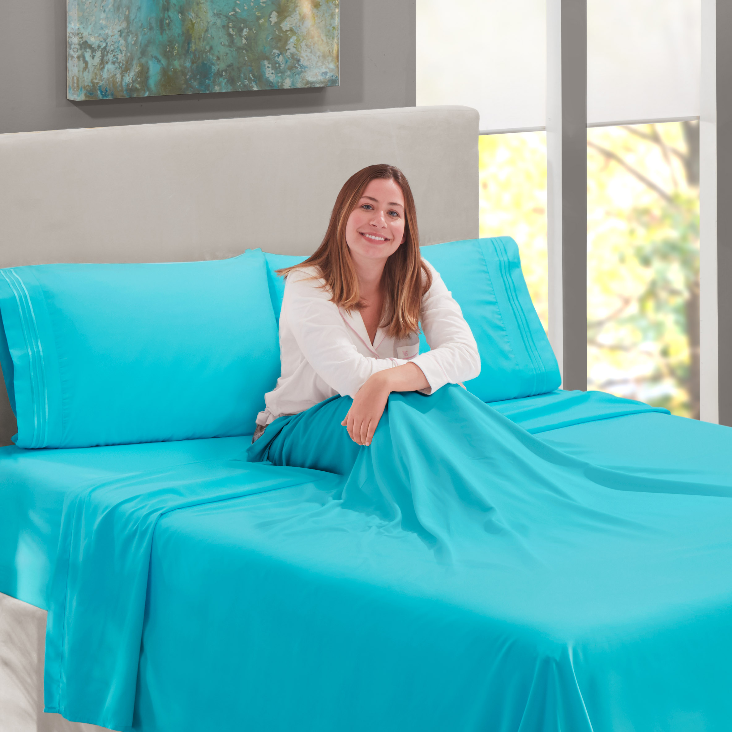 Nestl Full XL Size Piece Brushed Microfiber Bed Sheet Set, Beach Blue 
