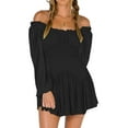 thumbnail image 5 of xiaxaixu Robes Mini pour Femmes, Robe à Manches Longues Épaules Dénudées Plissée en Jacquard Uni pour Fête Quotidienne, 5 of 5