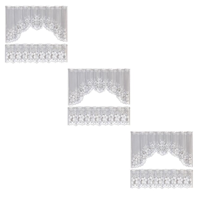 Cortina de ventana de encaje de Fibra Bearachild 2X Blanco 160x60cm +160x30cm