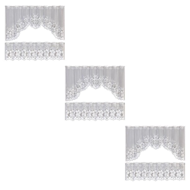 Cortina de ventana de encaje de Fibra Bearachild 2X Blanco 160x60cm +160x30cm