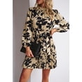 thumbnail image 3 of High Neck Floral Print Pleated Dress for Women Above Knee Length Khaki Small, 3 of 5