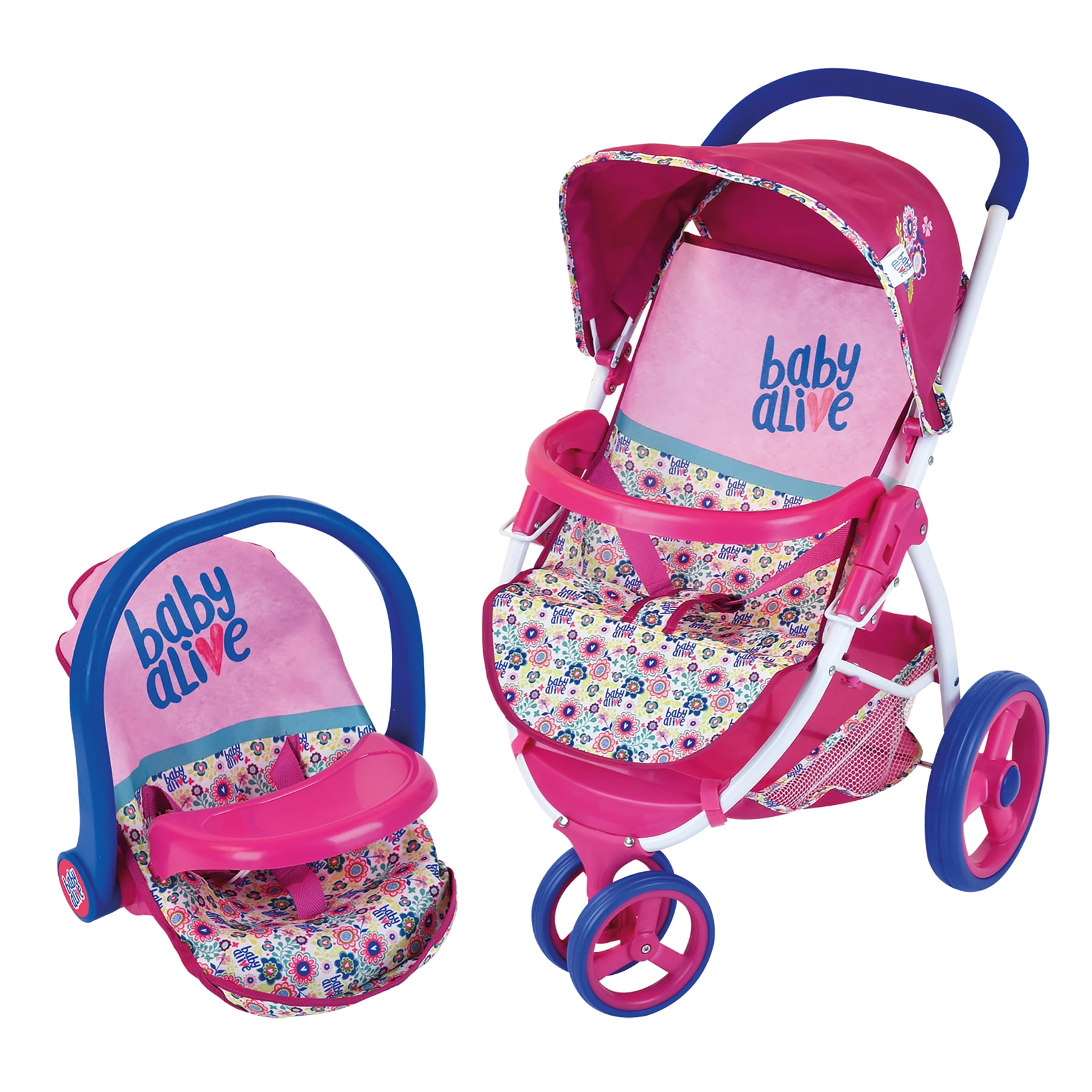 Pretend Play Baby Doll Travel System, Baby Doll Stroller With Removable Car Seat