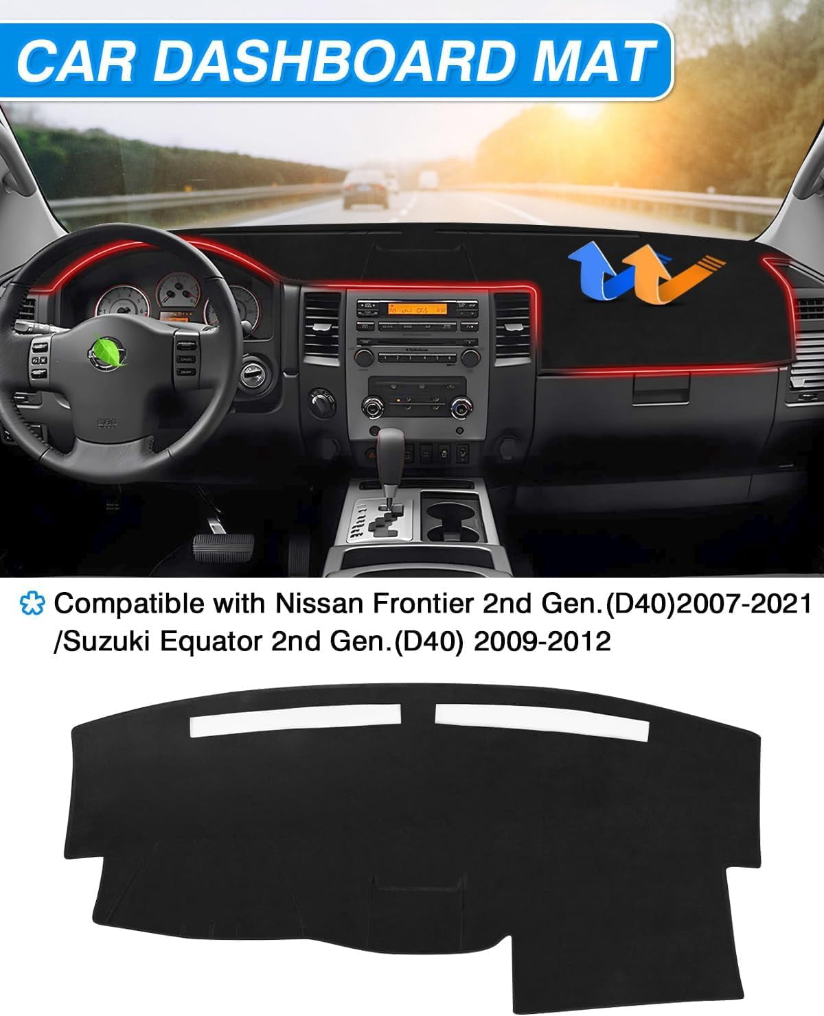 Canvcle Dashboard Cover Compatible with Nissan Titan 2004-2012 Accessories Dash Cover Mat Pad Black(Without Cutout for Navi/Sensor)