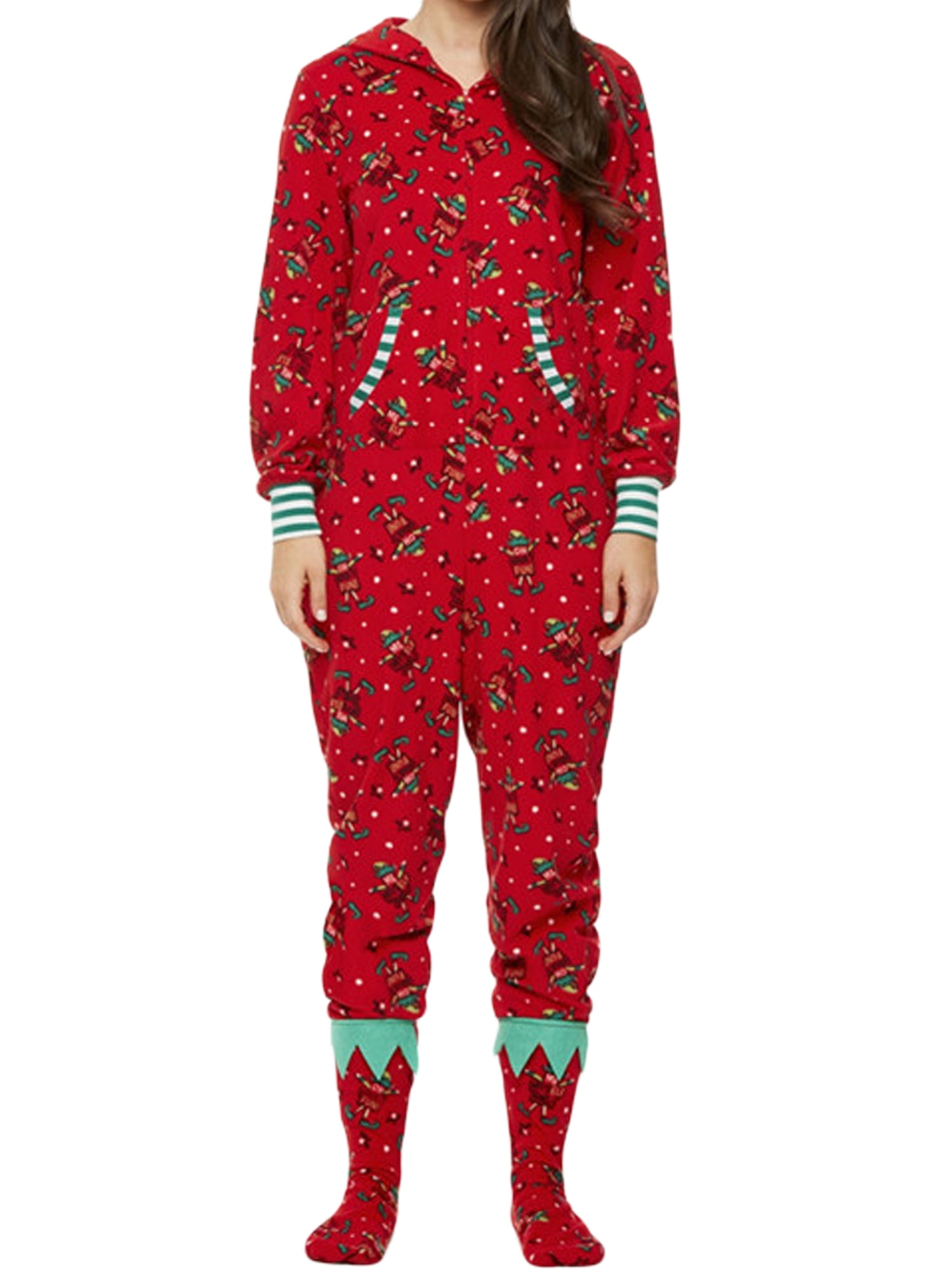 JSPOYOU Matching Family Christmas Pajamas Sets Funny Cute Cartoon Elk Printed Onesie Hooded Jumpsuit One Piece Sleepwear Set