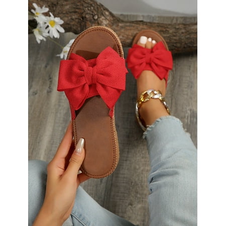 

Women Anti-slip Bow Decor Multi-way Wear Flat Sandals Fashion Summer Polyester Slingback Sandals