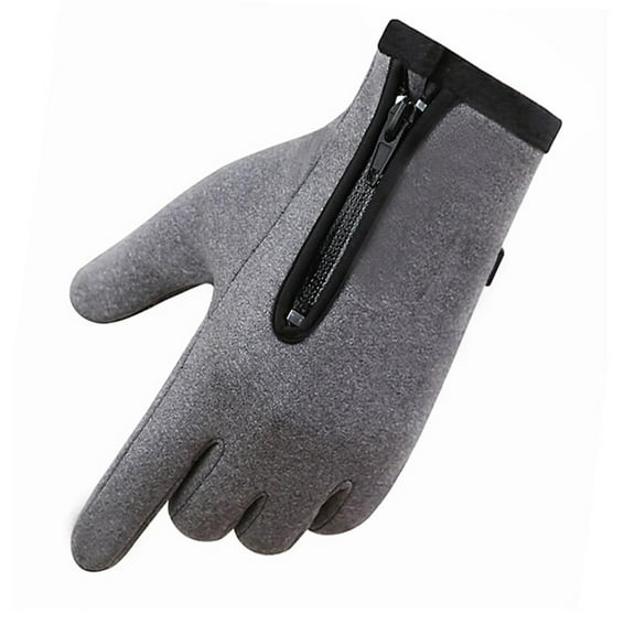 YWDJ Winter Gloves Women Warm fleece windproof waterproof antiskid outdoor sports zipper gloves Gray XL