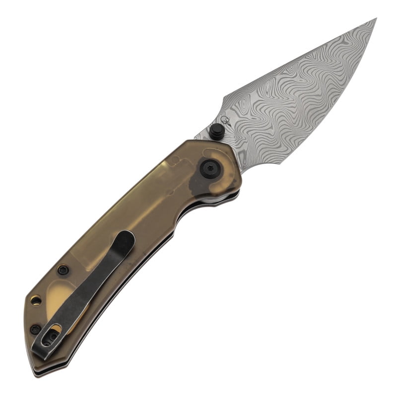 Tenable Fenrir Folding Pocket Knives 3.4“ Damacus Blade,Amber PEI Handle,B1034H6