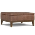 thumbnail image 5 of Simpli Home Dover 36 inch Wide Contemporary Square Lift Top Coffee Table Storage Ottoman in Distressed Saddle Brown Vegan Faux Leather, Assembled, 5 of 9
