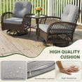 thumbnail image 5 of 3 Piece Patio Swivel Rocker Chairs Set, 2 360-Degree Swivel Rocking Chairs with 1 Glass Top Table, PE Rattan Outdoor Bistro Set with Cushions for Balcony Deck Poolside Backyard Porch, 5 of 9