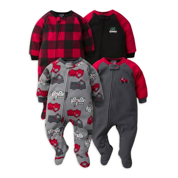 Gerber Baby & Toddler Boy Microfleece Blanket Sleeper Pajamas, 4Pack