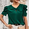 thumbnail image 1 of Blusa informal de manga corta, blusa de manga corta abullonada, blusa de manga abullonada con lazo y cuello en V, blusa de manga abullonada de color puro, materiales ecológicos, 1 of 6