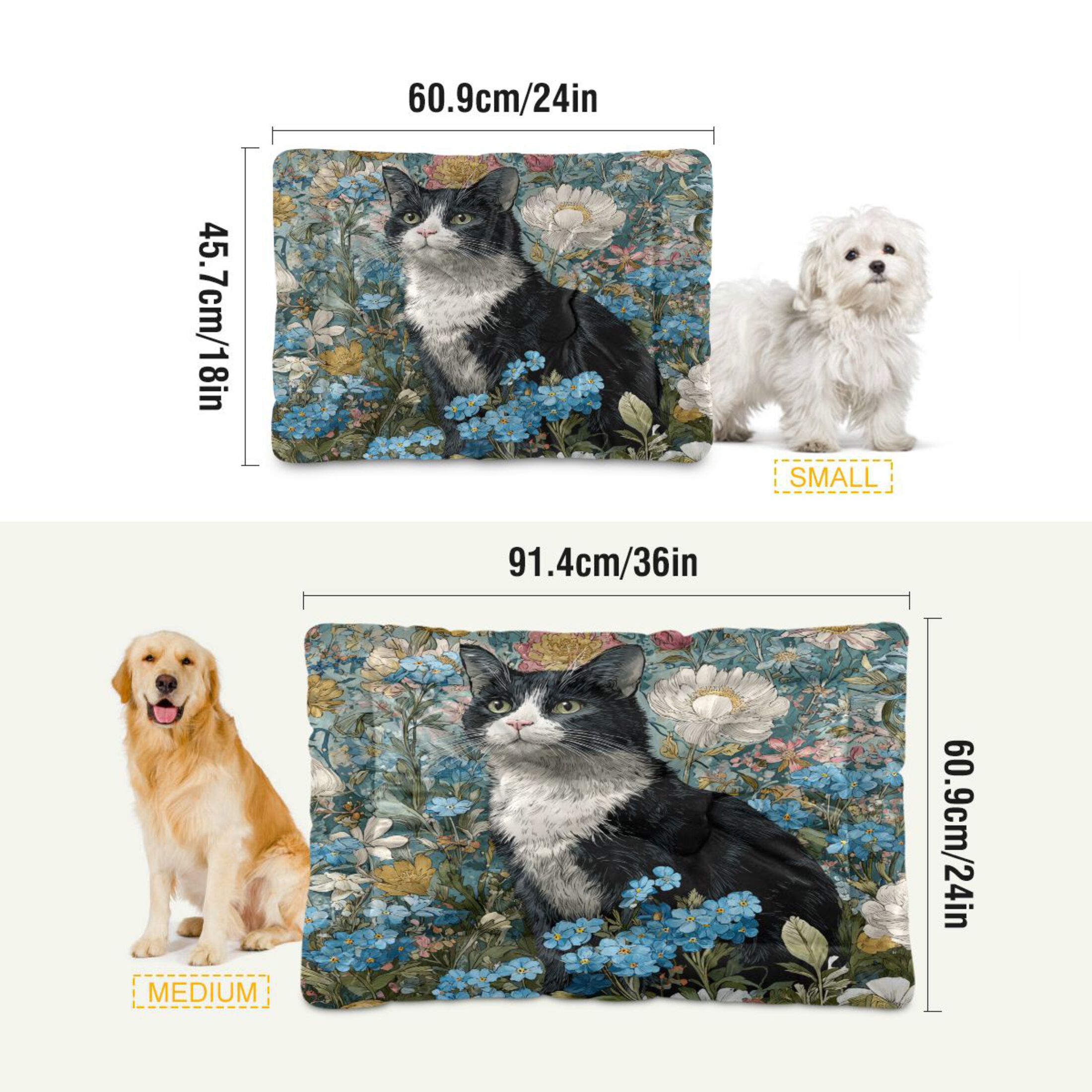 Qxltty Floral Sea Cat Ped Pad Wear-resistant and Hard to Bite Through Sleeping Pad for Small Medium Large Dogs Winter Pet Bed 36×24in