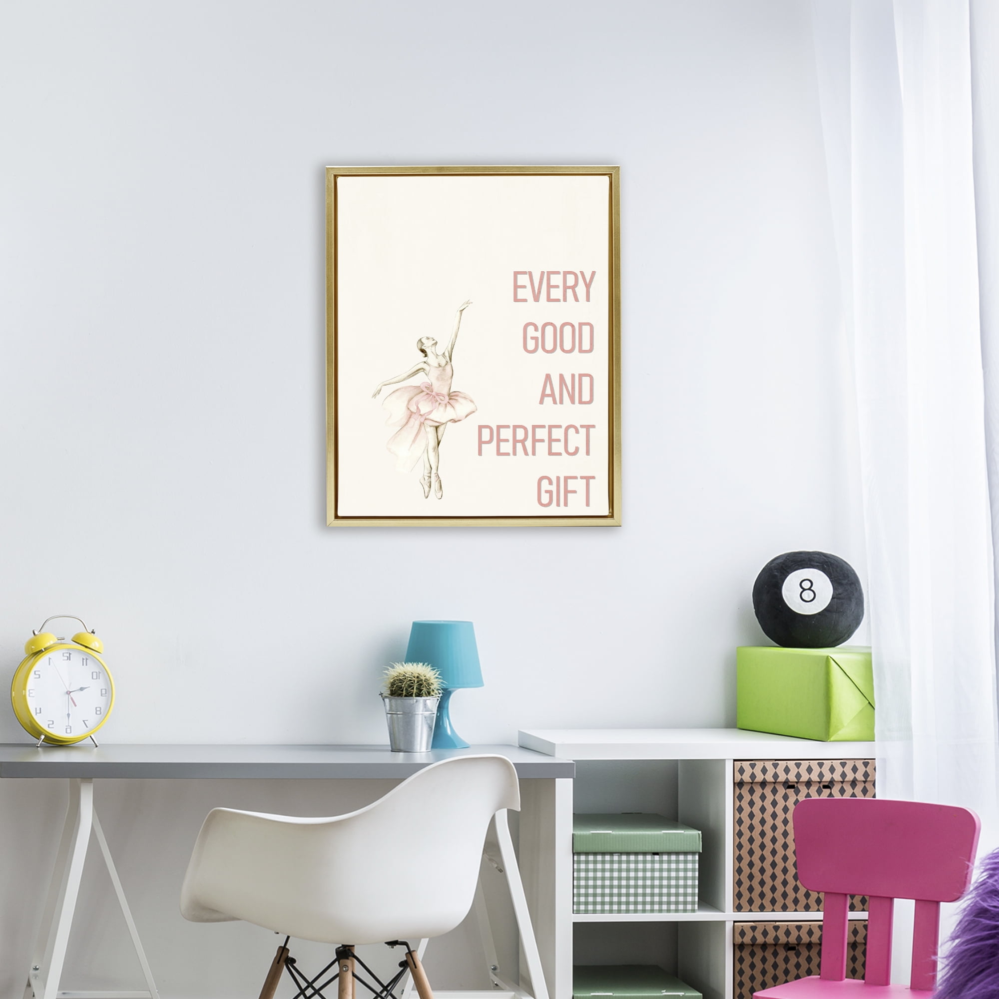 Good & Perfect Gift Ballerina Gold Framed Floater Canvas Wall Art, design by Kim Allen