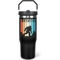 30oz Insulated Tumbler with Handle, Reusable Stainless Steel Travel Mug with Flip Straw - Bigfoot Themed Gift for Dad, Men - Birthday, Christmas, Father''s Day