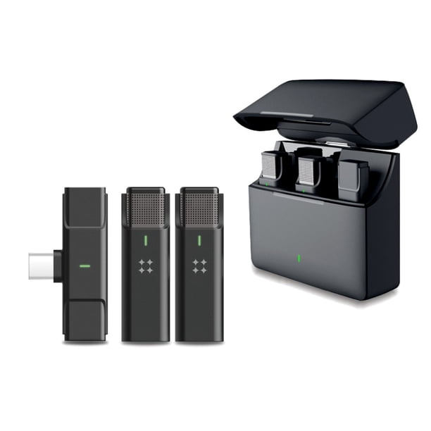 Seitruly Micrófono inalámbrico para teléfono móvil, recargable, automático, Audio, cuello de baja latencia, micrófono con Clip con estuche de carga, Cables de audio/vídeo Tipo 4