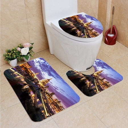 CHAPLLE Millennium Bridge Saint Paul s Cathedral London at Night 3 Piece Bathroom Rugs Set Bath Rug Contour Mat and Toilet Lid Cover