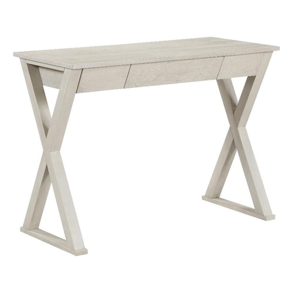 Pemberly Row Writing Desk w/ Drawer in Engineered Wood Weathered White Finish