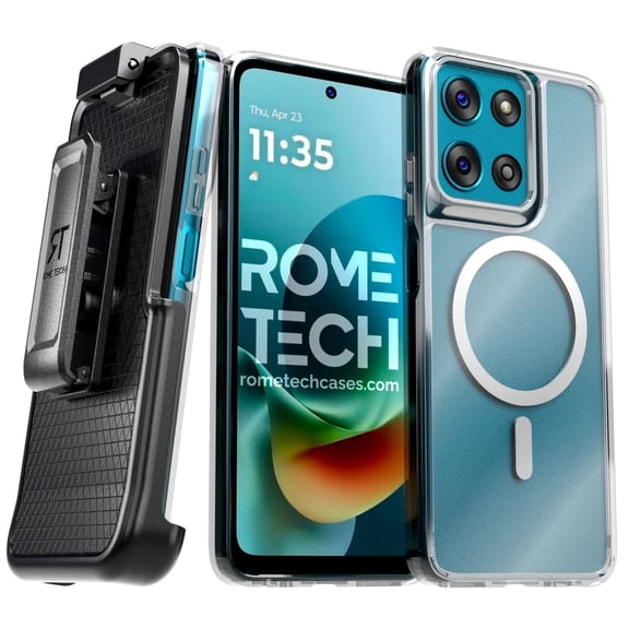 Rome Tech Case with Belt Clip and Detachable Holster Clear Protective Phone Case with Magnetic Function For Moto G Play 2026 and G 2025 - Clear