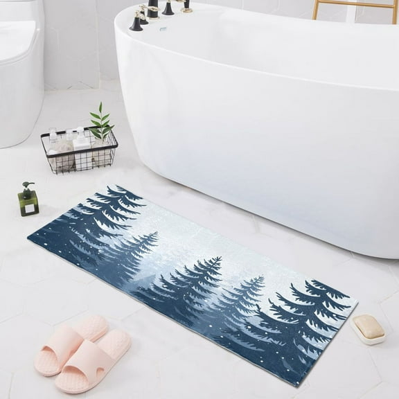 Bath Mat Soft Plush Non-Slip Absorbent Bathroom Rugs 39"x20" Trees Forest Snow