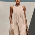 thumbnail image 2 of Morttic Women's Solid Color Halter Sleeveless Jumpsuit – Pleated Wide Leg Pants with Pockets Casual Boho Summer One Piece Apricot，XS, 2 of 4