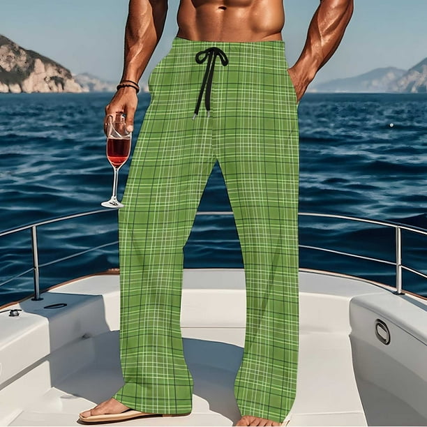 Pantalones de pijama largos para hombre, informales, con estampado a cuadros, holgados, deportivos, elásticos, rectos, vintage, con bolsillos