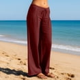 thumbnail image 2 of Women's Linen Wide Leg Pants â Drawstring Elastic Waist Casual Trousers with Pockets, Lightweight Cotton Blend for Summer Beach & Lounging(,S), 2 of 6