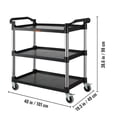 thumbnail image 5 of VEVOR Utility Service Cart, 3 Shelf Heavy Duty 220LBS Food Service Cart, Rolling Utility Cart with Lockable Wheels, 40" x 19.3" x 38.6" Plastic Utility Cart for Kitchen Office Restaurant Home, Black, 5 of 9