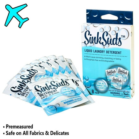 8 Pack Travel Laundry Detergent Packets 0.25 fl. oz Odor Eliminator TSA
