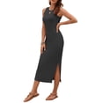 thumbnail image 2 of OutfitShow Women Ribbed Knit Bodycon Dress Sleeveless Crew Neck Midi Summer Dress with Side Split, 2 of 4