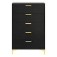 thumbnail image 2 of Lif 50 Inch Modern 5 Drawer Tall Dresser Chest, Gold Accents, Smooth Black, 2 of 5