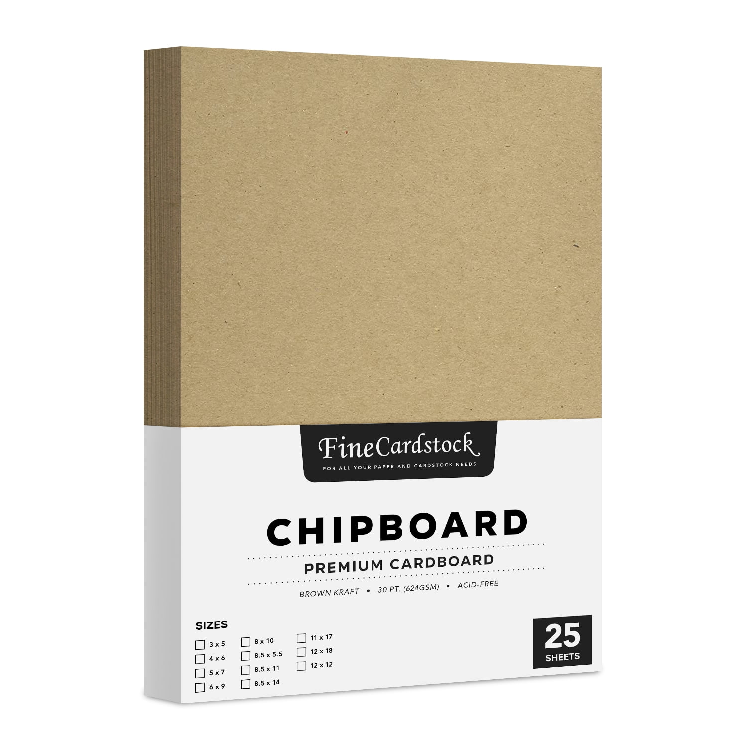 50 Sheets Chipboard 12 x 12 inch - 22pt (point) Light Weight Brown