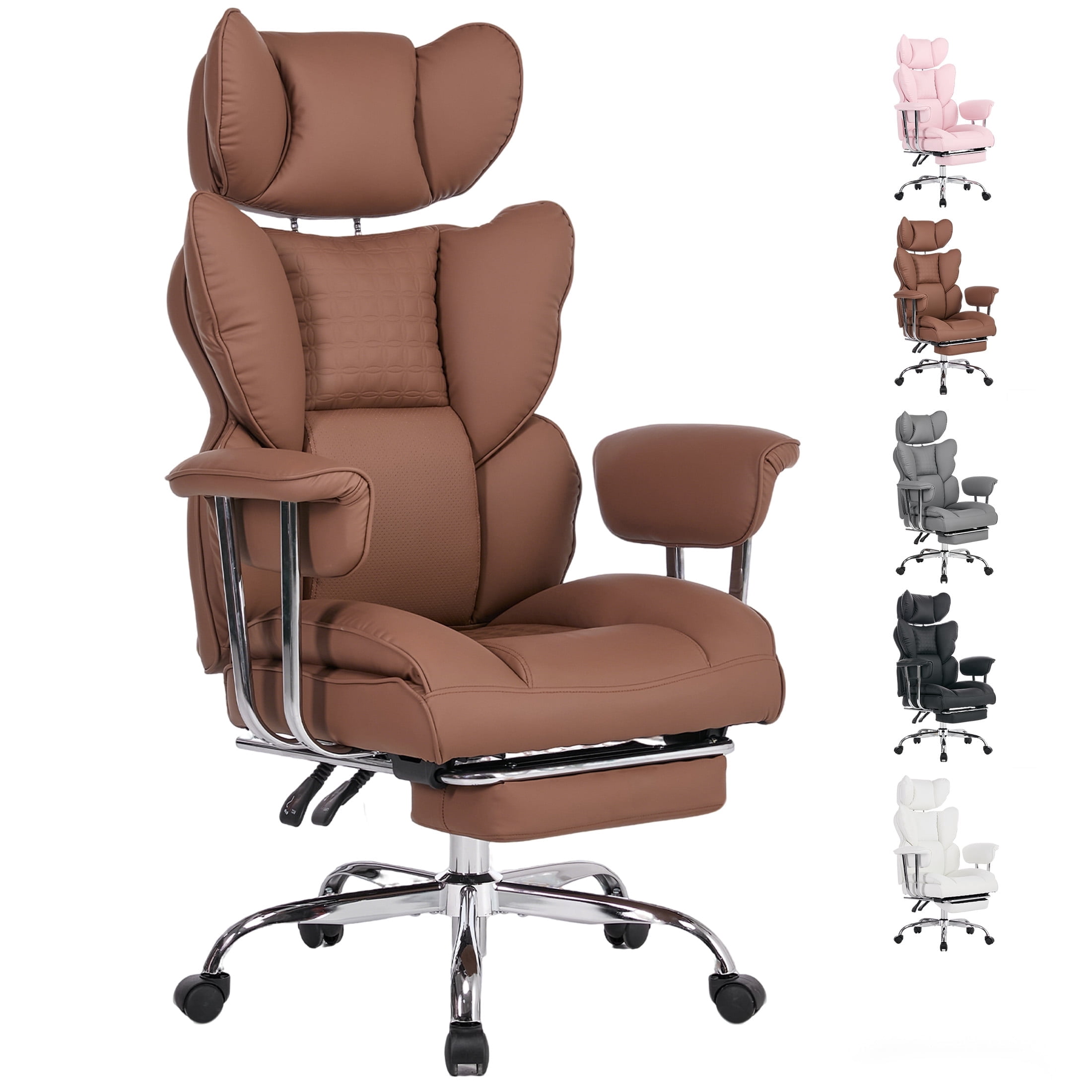 CONCETTA Ergonomic Big and Tall Office Chair, Scratch-Resistant PU Leather Executive Desk Chair with Spring Lumbar Support Brown