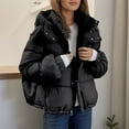 thumbnail image 2 of Women's Cropped Puffer Jacket with Hood Zip Up Warm Quilted Coat Black L, 2 of 5