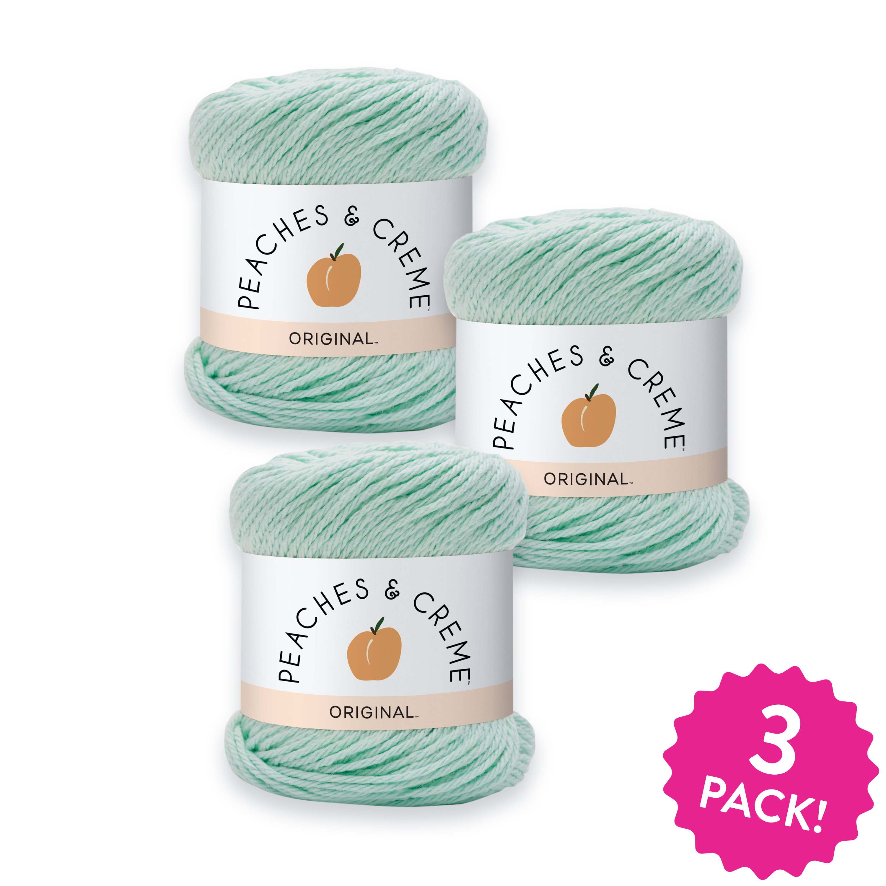 Peaches & Crème Cotton Yarn, Mint, 2.5oz(70.9g), Medium, Cotton, 3 pack